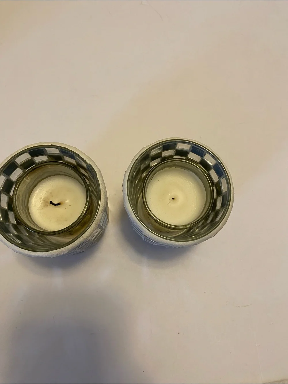 Silver Mirror Mosaic Votive Glass Candle Holder With Gold Insert Set Of 2